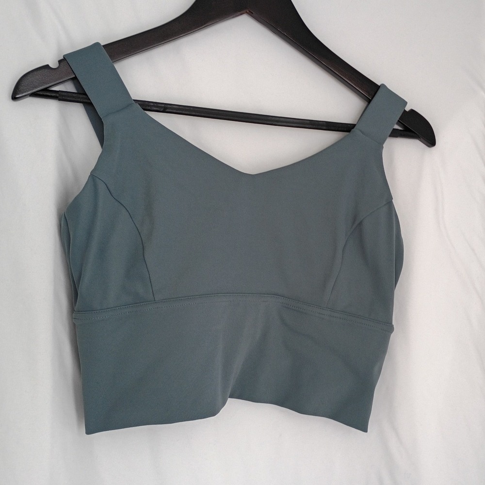 Athleisure Slate Blue Longline V-Neck Sports Bra Wrap Back Activewear‎ Top L $48